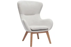 Miliboo Fauteuil Design|Voir Tous Les Fauteuils-Fauteuil scandinave en tissu effet velours texturé beige et bois clair ESKUA