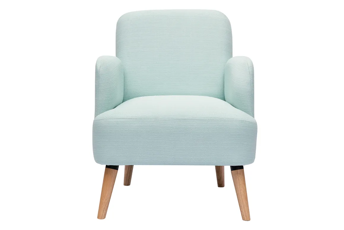 Miliboo Fauteuil Design|Voir Tous Les Fauteuils-Fauteuil scandinave en tissu menthe à l'eau et bois clair ISKO