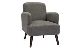 Miliboo Fauteuil Design|Voir Tous Les Fauteuils-Fauteuil scandinave en tissu effet velours texturé gris et bois foncé ISKO