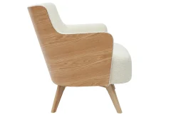 Miliboo Fauteuil Design|Voir Tous Les Fauteuils-Fauteuil scandinave en tissu effet laine bouclée blanc cassé et bois clair VALMY