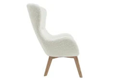 Miliboo Fauteuil Design|Voir Tous Les Fauteuils-Fauteuil scandinave en tissu effet peau de mouton blanc et bois clair ESKUA