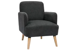 Miliboo Fauteuil Design|Voir Tous Les Fauteuils-Fauteuil scandinave en tissu effet velours texturé gris foncé et bois clair ISKO