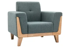 Miliboo Fauteuil Design|Voir Tous Les Fauteuils-Fauteuil scandinave en tissu vert de gris et bois clair FJORD