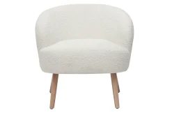 Miliboo Fauteuil Design|Voir Tous Les Fauteuils-Fauteuil scandinave en tissu effet laine bouclée blanc cassé et bois clair MAGGIE