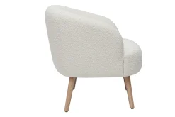 Miliboo Fauteuil Design|Voir Tous Les Fauteuils-Fauteuil scandinave en tissu effet laine bouclée blanc cassé et bois clair MAGGIE