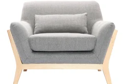 Miliboo Fauteuil Design|Voir Tous Les Fauteuils-Fauteuil scandinave en tissu gris et bois clair massif YOKO