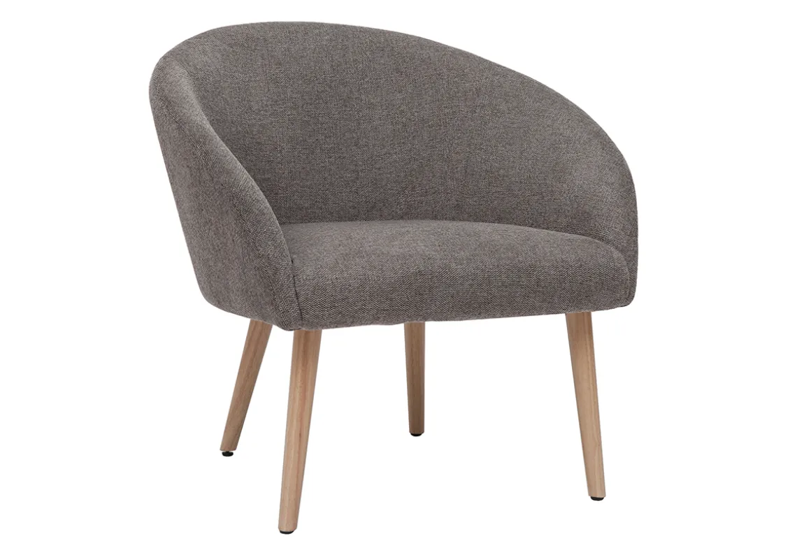 Miliboo Fauteuil Design|Voir Tous Les Fauteuils-Fauteuil scandinave en tissu effet velours texturé gris et bois clair OLIVIA