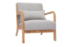 Miliboo Fauteuil Design|Voir Tous Les Fauteuils-Fauteuil scandinave en tissu effet velours gris clair et bois clair massif DERRY