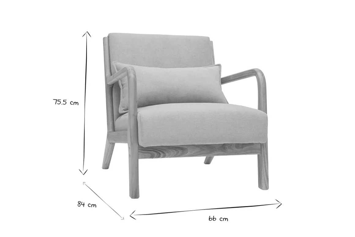Miliboo Fauteuil Design|Voir Tous Les Fauteuils-Fauteuil scandinave en tissu effet velours gris clair et bois clair massif DERRY