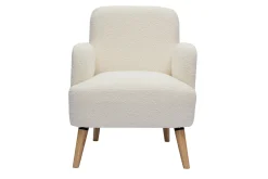 Miliboo Fauteuil Design|Voir Tous Les Fauteuils-Fauteuil scandinave en tissu effet laine bouclée blanc cassé et bois clair ISKO