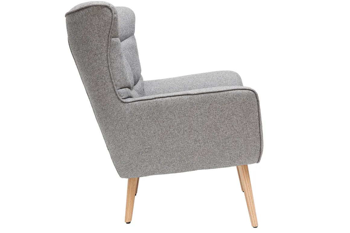 Miliboo Fauteuil Design|Voir Tous Les Fauteuils-Fauteuil scandinave en tissu gris clair et bois clair AVERY