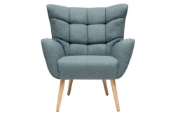 Miliboo Fauteuil Design|Voir Tous Les Fauteuils-Fauteuil scandinave en tissu vert de gris et bois clair AVERY