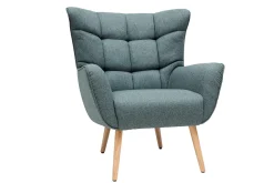 Miliboo Fauteuil Design|Voir Tous Les Fauteuils-Fauteuil scandinave en tissu vert de gris et bois clair AVERY