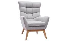 Miliboo Fauteuil Design|Voir Tous Les Fauteuils-Fauteuil scandinave en tissu effet velours texturé gris clair et bois clair BRODY