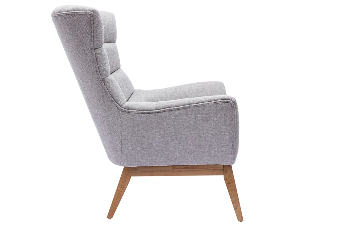 Miliboo Fauteuil Design|Voir Tous Les Fauteuils-Fauteuil scandinave en tissu effet velours texturé gris clair et bois clair BRODY