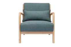 Miliboo Fauteuil Design|Voir Tous Les Fauteuils-Fauteuil scandinave en tissu vert de gris et bois clair massif DERRY