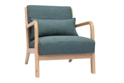 Miliboo Fauteuil Design|Voir Tous Les Fauteuils-Fauteuil scandinave en tissu vert de gris et bois clair massif DERRY