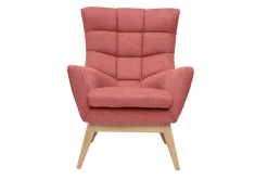Miliboo Fauteuil Design|Voir Tous Les Fauteuils-Fauteuil scandinave en tissu effet velours texturé terracotta et bois clair BRODY