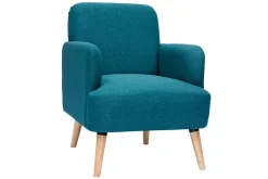 Miliboo Fauteuil Design|Voir Tous Les Fauteuils-Fauteuil scandinave en tissu bleu canard et bois clair ISKO