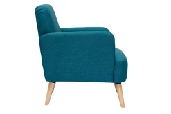 Miliboo Fauteuil Design|Voir Tous Les Fauteuils-Fauteuil scandinave en tissu bleu canard et bois clair ISKO