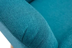 Miliboo Fauteuil Design|Voir Tous Les Fauteuils-Fauteuil scandinave en tissu bleu canard et bois clair ISKO