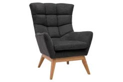 Miliboo Fauteuil Design|Voir Tous Les Fauteuils-Fauteuil scandinave en tissu effet velours texturé gris foncé et bois clair BRODY