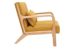 Miliboo Fauteuil Design|Voir Tous Les Fauteuils-Fauteuil scandinave en tissu effet velours jaune moutarde et bois clair massif DERRY