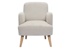 Miliboo Fauteuil Design|Voir Tous Les Fauteuils-Fauteuil scandinave en tissu effet velours texturé beige et bois clair ISKO