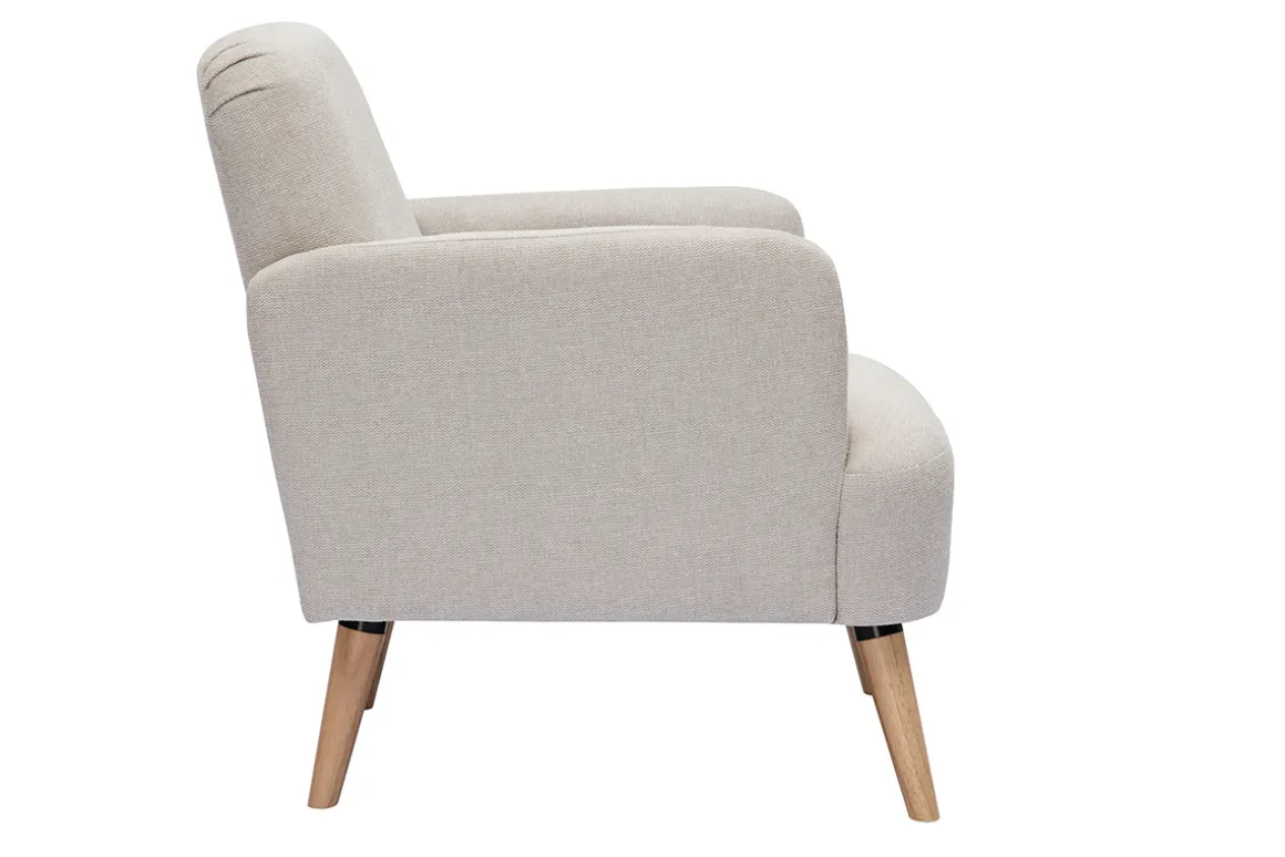 Miliboo Fauteuil Design|Voir Tous Les Fauteuils-Fauteuil scandinave en tissu effet velours texturé beige et bois clair ISKO