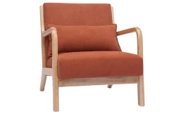 Miliboo Fauteuil Design|Voir Tous Les Fauteuils-Fauteuil scandinave en tissu effet velours terre brûlée et bois clair massif DERRY