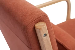 Miliboo Fauteuil Design|Voir Tous Les Fauteuils-Fauteuil scandinave en tissu effet velours terre brûlée et bois clair massif DERRY