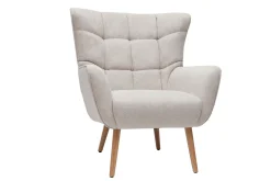 Miliboo Fauteuil Design|Voir Tous Les Fauteuils-Fauteuil scandinave en tissu effet velours texturé beige et bois clair AVERY