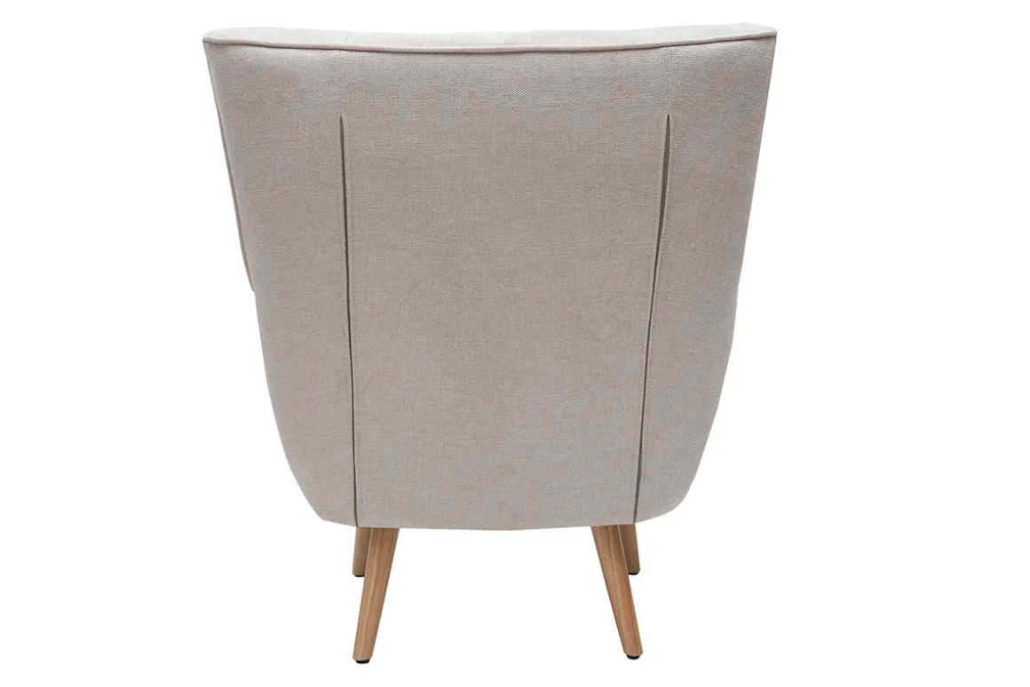 Miliboo Fauteuil Design|Voir Tous Les Fauteuils-Fauteuil scandinave en tissu effet velours texturé beige et bois clair AVERY