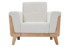 Miliboo Fauteuil Design|Voir Tous Les Fauteuils-Fauteuil scandinave en tissu blanc cassé et bois clair FJORD