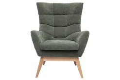 Miliboo Fauteuil Design|Voir Tous Les Fauteuils-Fauteuil scandinave en tissu effet velours vert kaki et bois clair BRODY