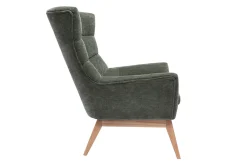 Miliboo Fauteuil Design|Voir Tous Les Fauteuils-Fauteuil scandinave en tissu effet velours vert kaki et bois clair BRODY