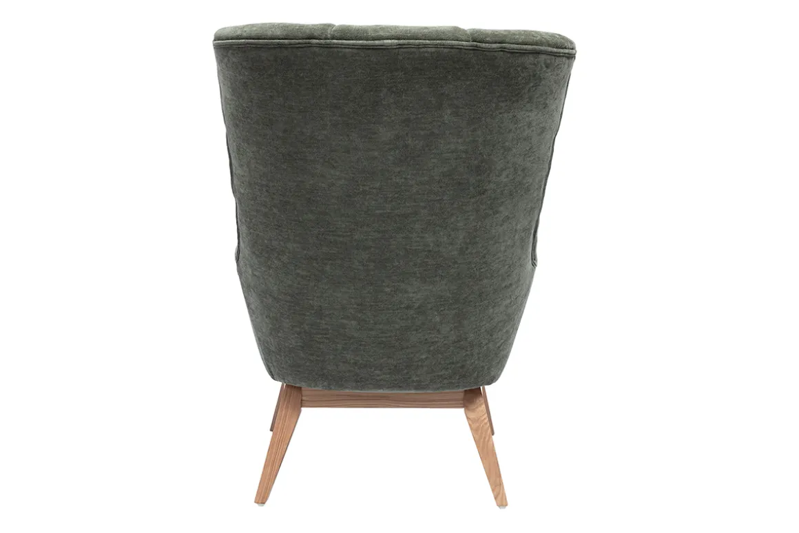 Miliboo Fauteuil Design|Voir Tous Les Fauteuils-Fauteuil scandinave en tissu effet velours vert kaki et bois clair BRODY