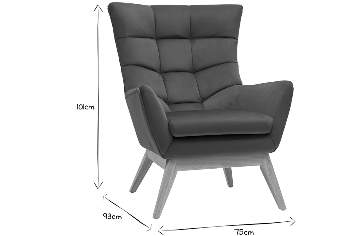 Miliboo Fauteuil Design|Voir Tous Les Fauteuils-Fauteuil scandinave en tissu effet velours vert kaki et bois clair BRODY