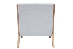 Miliboo Fauteuil Design|Voir Tous Les Fauteuils-Fauteuil scandinave en tissu effet laine bouclée blanc et bois clair massif DERRY
