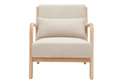 Miliboo Fauteuil Design|Voir Tous Les Fauteuils-Fauteuil scandinave en tissu effet velours beige et bois clair massif DERRY
