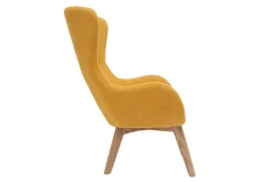 Miliboo Fauteuil Design|Voir Tous Les Fauteuils-Fauteuil scandinave en tissu effet velours jaune moutarde et bois ESKUA