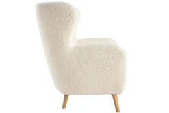 Miliboo Fauteuil Design|Voir Tous Les Fauteuils-Fauteuil scandinave en tissu effet peau de mouton blanc et bois clair KORO