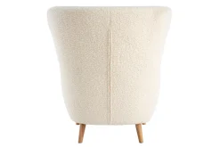 Miliboo Fauteuil Design|Voir Tous Les Fauteuils-Fauteuil scandinave en tissu effet peau de mouton blanc et bois clair KORO