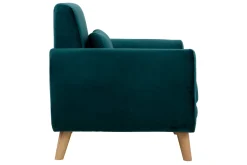 Miliboo Fauteuil Design|Voir Tous Les Fauteuils-Fauteuil scandinave en tissu velours bleu pétrole et bois clair EKTOR