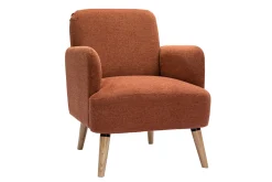 Miliboo Fauteuil Design|Voir Tous Les Fauteuils-Fauteuil scandinave en tissu effet velours texturé terre brûlée et bois clair ISKO