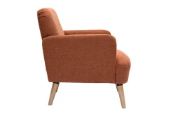 Miliboo Fauteuil Design|Voir Tous Les Fauteuils-Fauteuil scandinave en tissu effet velours texturé terre brûlée et bois clair ISKO