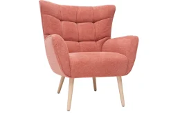 Miliboo Fauteuil Design|Voir Tous Les Fauteuils-Fauteuil scandinave en tissu effet velours texturé terracotta et bois clair AVERY