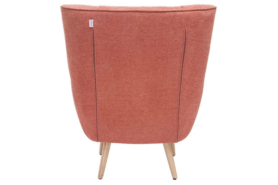 Miliboo Fauteuil Design|Voir Tous Les Fauteuils-Fauteuil scandinave en tissu effet velours texturé terracotta et bois clair AVERY