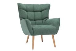 Miliboo Fauteuil Design|Voir Tous Les Fauteuils-Fauteuil scandinave tissu effet velours texturé vert foncé et bois clair AVERY