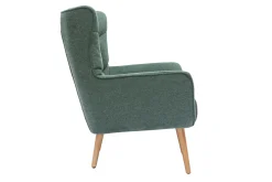 Miliboo Fauteuil Design|Voir Tous Les Fauteuils-Fauteuil scandinave tissu effet velours texturé vert foncé et bois clair AVERY